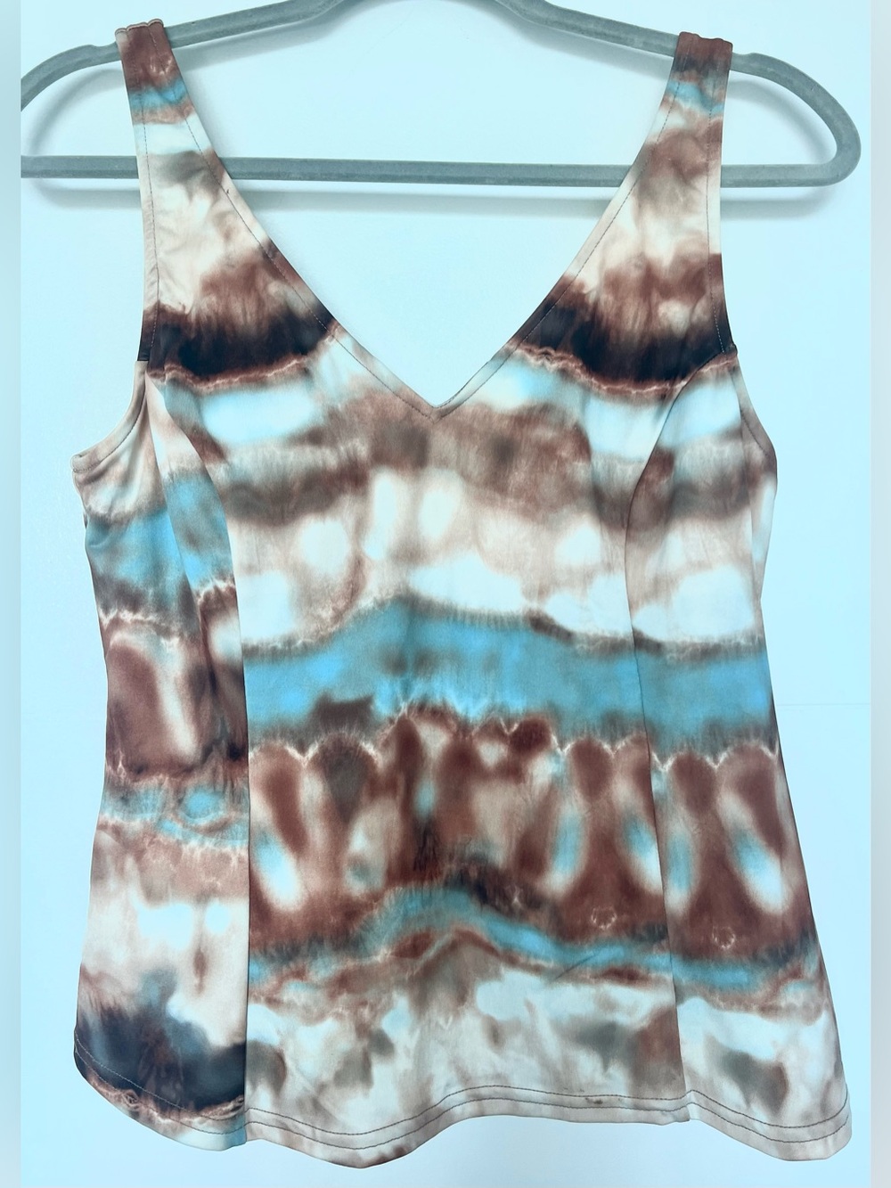 Women’s M Tie-Dye Tankini Swim Top Brown Turquoise Cream